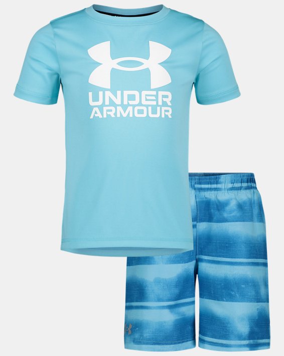Boys' Toddler UA Gated Stripe Surf Shirt & Volley Shorts Set, Blue, pdpMainDesktop image number 0